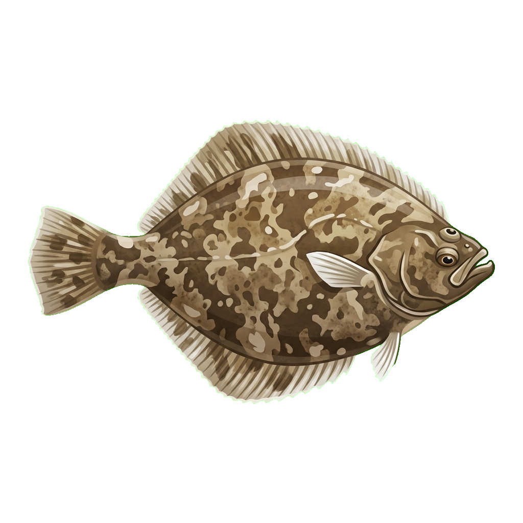Stylized 2D illustration of Marbled flounder