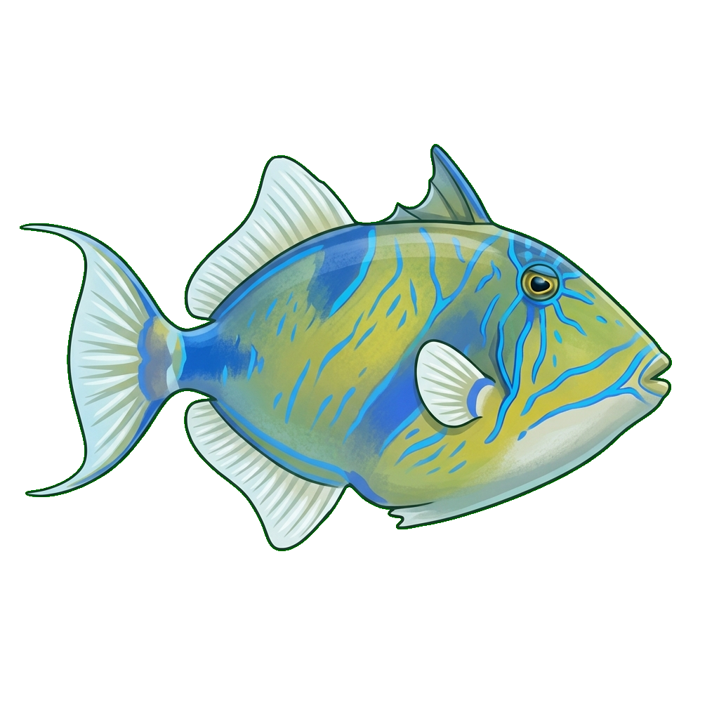Stylized 2D illustration of Queen triggerfish