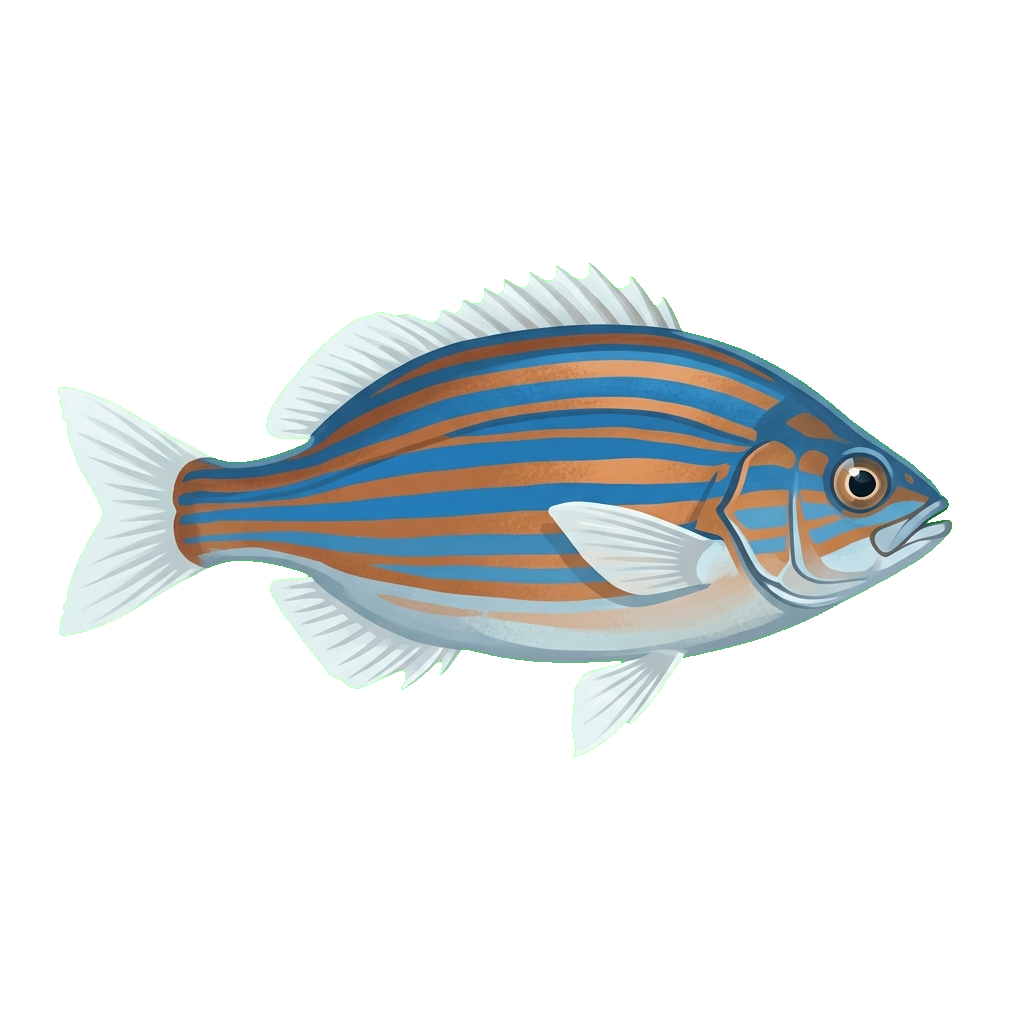 Stylized 2D illustration of Striped seaperch