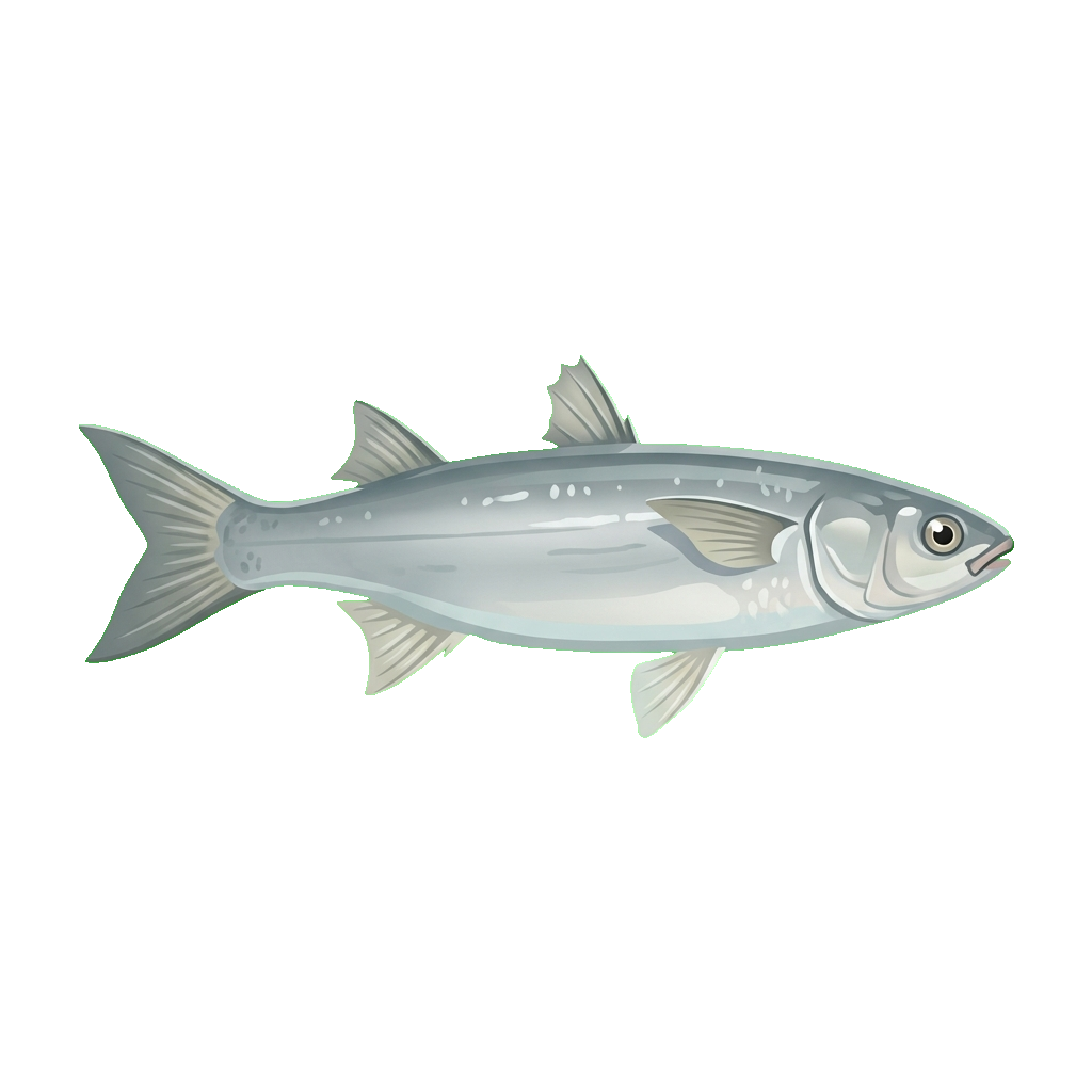 Stylized 2D illustration of Thinlip grey mullet