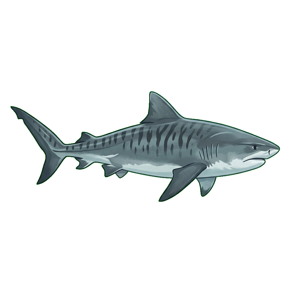 Stylized 2D illustration of Tiger shark
